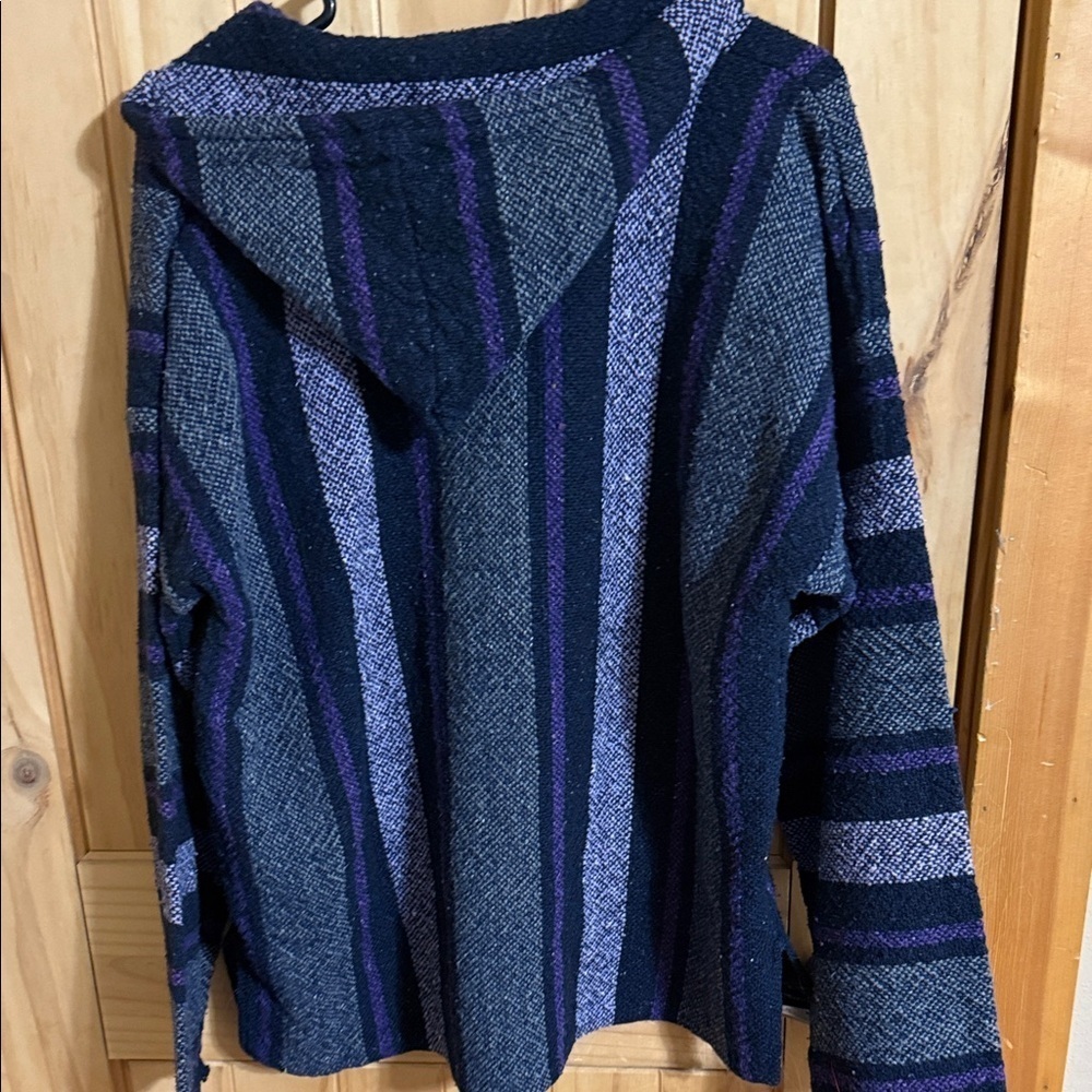 Striped Baja Style Hooded Sweater in Blue and Purple - Picture 2 of 4